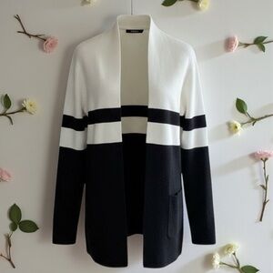 NWT Magaschoni Women's Long  Ivory Black Sweater Small Viscose Blend